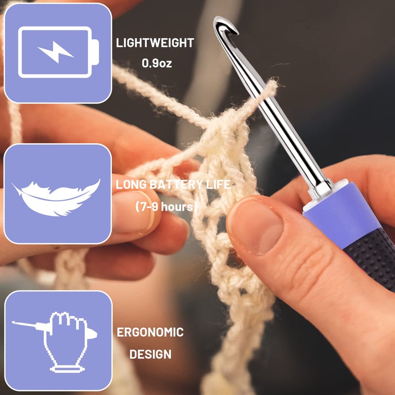 Zcvtbye Counting Crochet Hook Set Digital Ergonomic Crochet Hooks with LED Light and Digital Stitch Counter  Beginner Knitting Kit with 12 Interchangeable Crochet Hooks - Image 3
